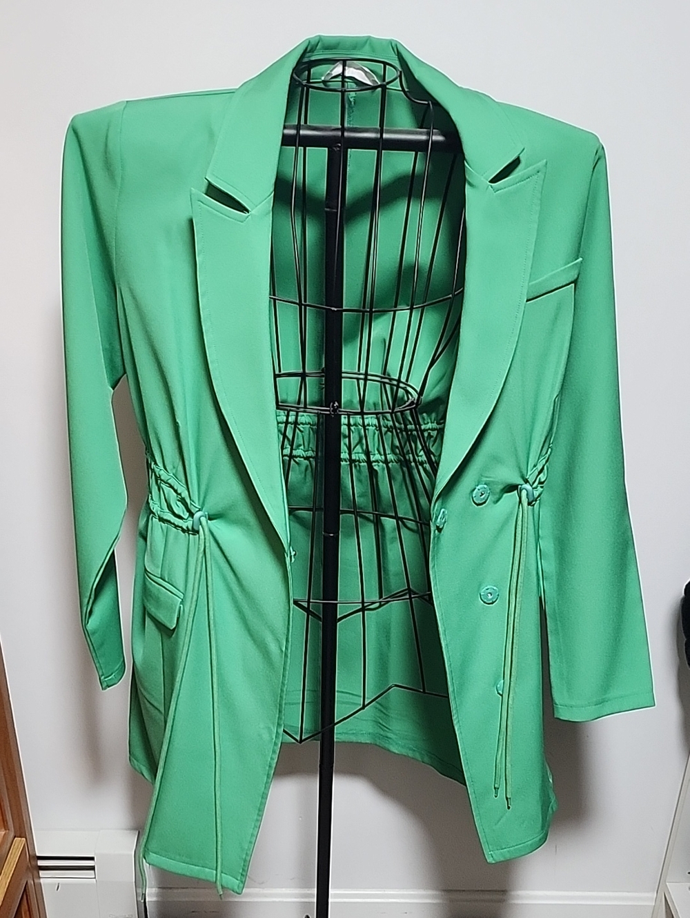 Women's Mint Green Cinch-Waist Blazer Jacket